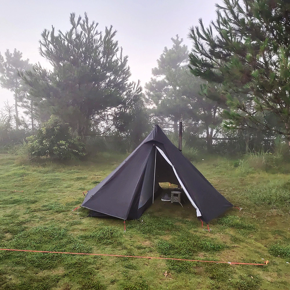 Cheap Goat Tents Ultralight Camping Teepee Tent with Chimney Window Outdoor Tipi Pyramid Tent Double Layer Bushcraft 1 Person Tents Hot Tent   